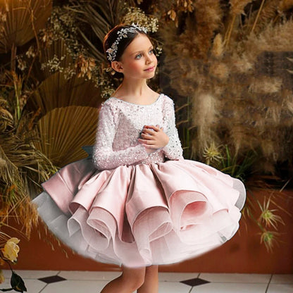 Kids Girls Glitter Puffy Sequin Princess Birthday Dresses