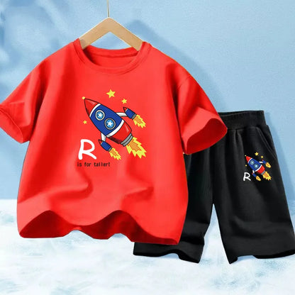 Kids Boy Funny Shark Print T-Shirts and Half Pants Set childrensterritory