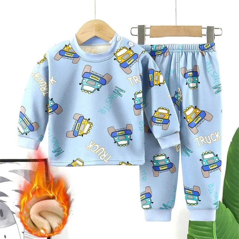 Baby/Kids Thick Warm Cartoon Print Pajamas Set