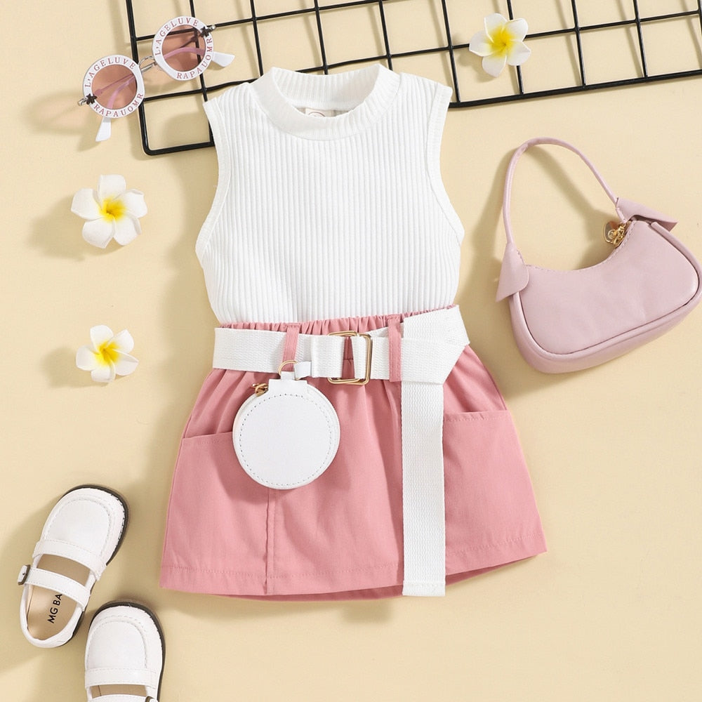 Kids Girls 3Pcs Summer Clothes Sets with Belt Bag childrensterritory