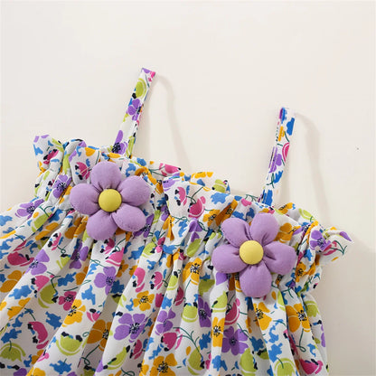Baby Girls Fragmented Flower Strap Top+Chiffon Shorts Summer Outfit childrensterritory