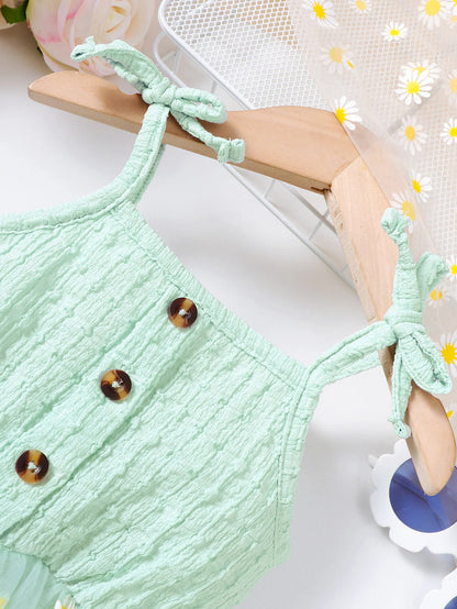 Small Daisy Print Baby Girl Sleeveless Mesh Romper Dress