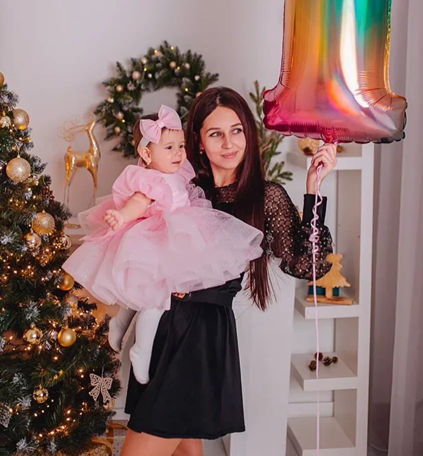 Little Girls Puffy Pink Big Bow Design Christening Dress