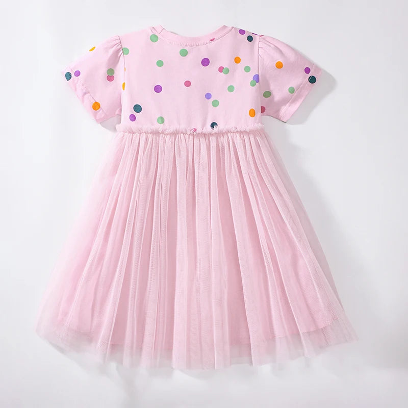 Kids Girls Cartoon Cat Embroidered Pink Summer Dress childrensterritory