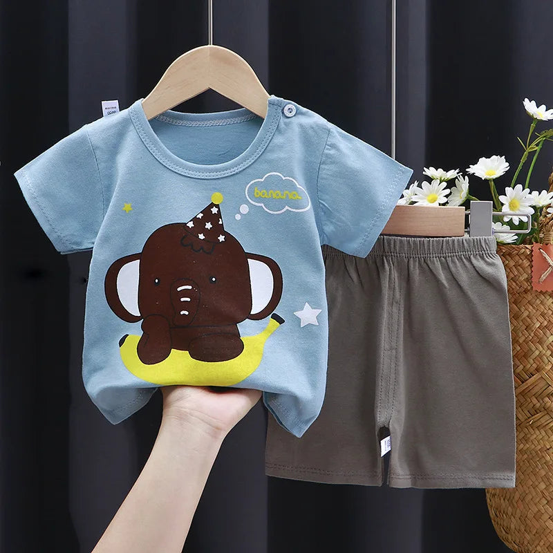 Little Boys Girls Cartoon Print Cotton Clothing Sets