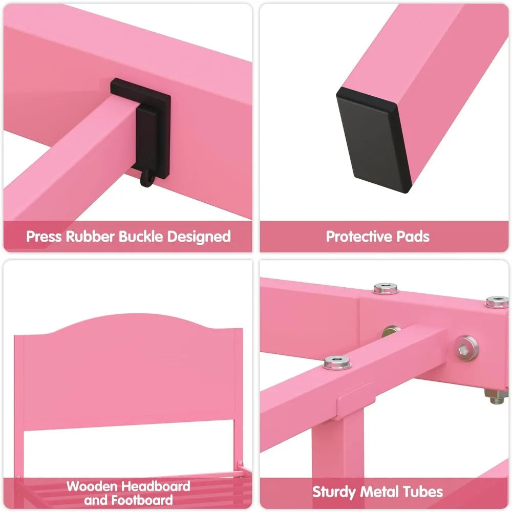 Portable Pink Metal Bed Frame for Kids and Adults childrensterritory