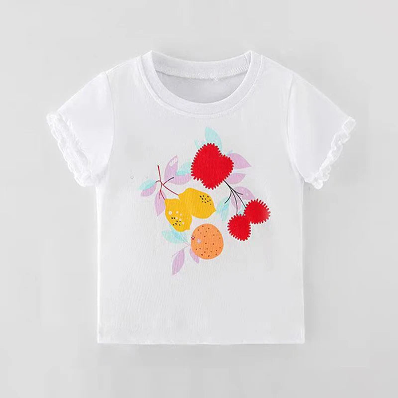 Half-Sleeves Cartoon Print Summer Casual Tops For Girls childrensterritory