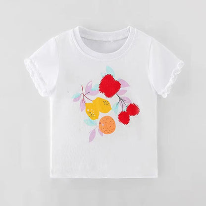 Half-Sleeves Cartoon Print Summer Casual Tops For Girls childrensterritory