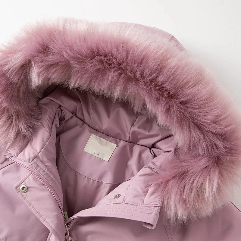 Kids Girls Solid Zipper Hooded Fur Padded Warm Jacket childrensterritory