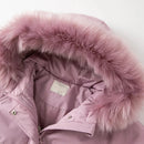 Kids Girls Solid Zipper Hooded Fur Padded Warm Jacket childrensterritory