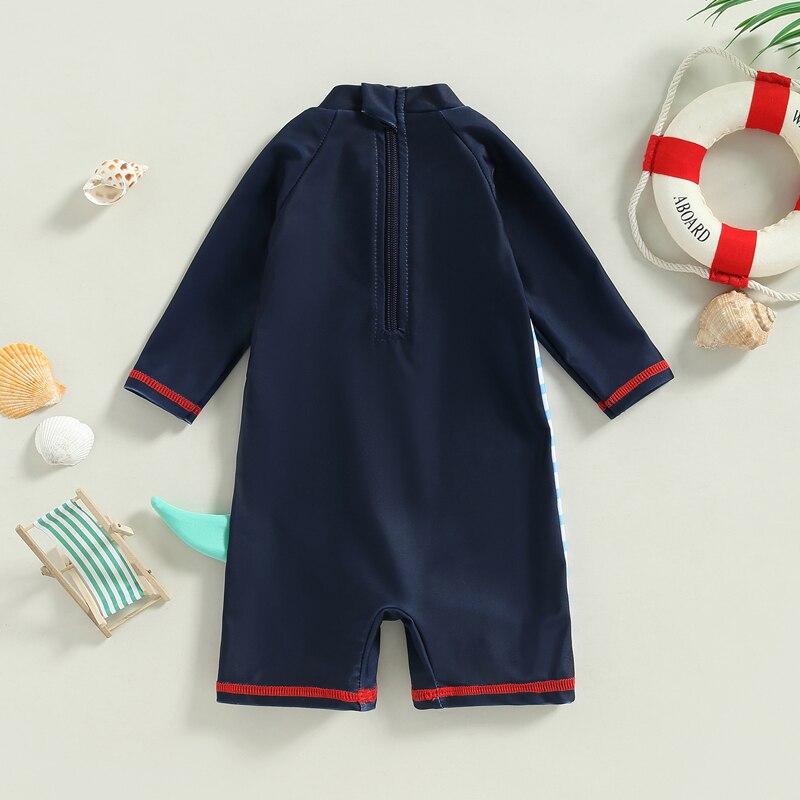 Dinosaur and Stripes Print Kid Romper Swimsuit for Unisex childrensterritory