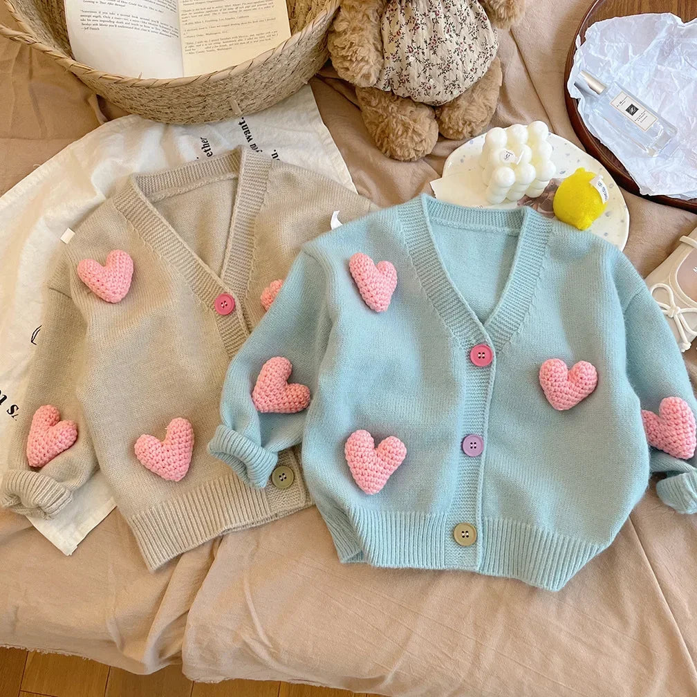 Girls’ Long-Sleeved Soft Winter Sweater with Heart Design