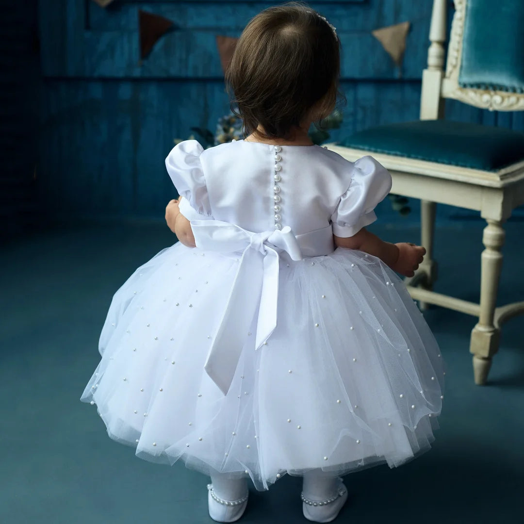Pearls Decorated Birthday/Baptism Dress for Baby/Kids Girls