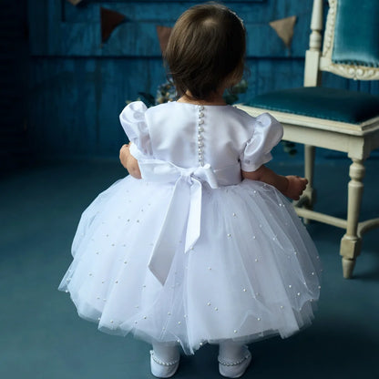 Pearls Decorated Birthday/Baptism Dress for Baby/Kids Girls