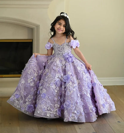 Girls Lace Appliqued Lavender Princess Dress for Communion childrensterritory