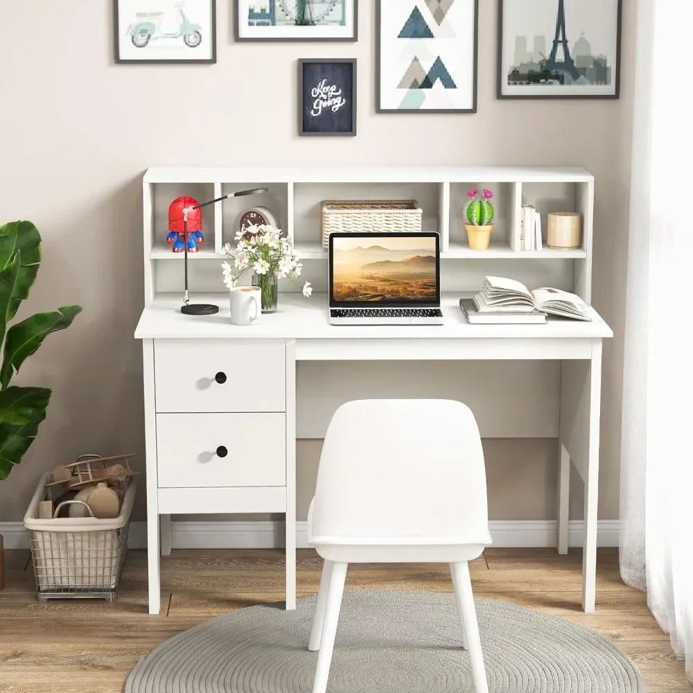 White Study Desk Featuring Drawers and Hutch for Home Office childrensterritory
