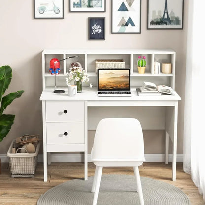 White Study Desk Featuring Drawers and Hutch for Home Office childrensterritory