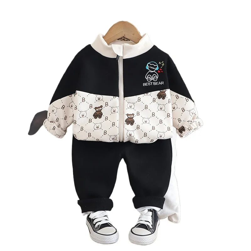 Kids Boys Cute Print Zipper Cotton Tracksuits 2pcs/set childrensterritory