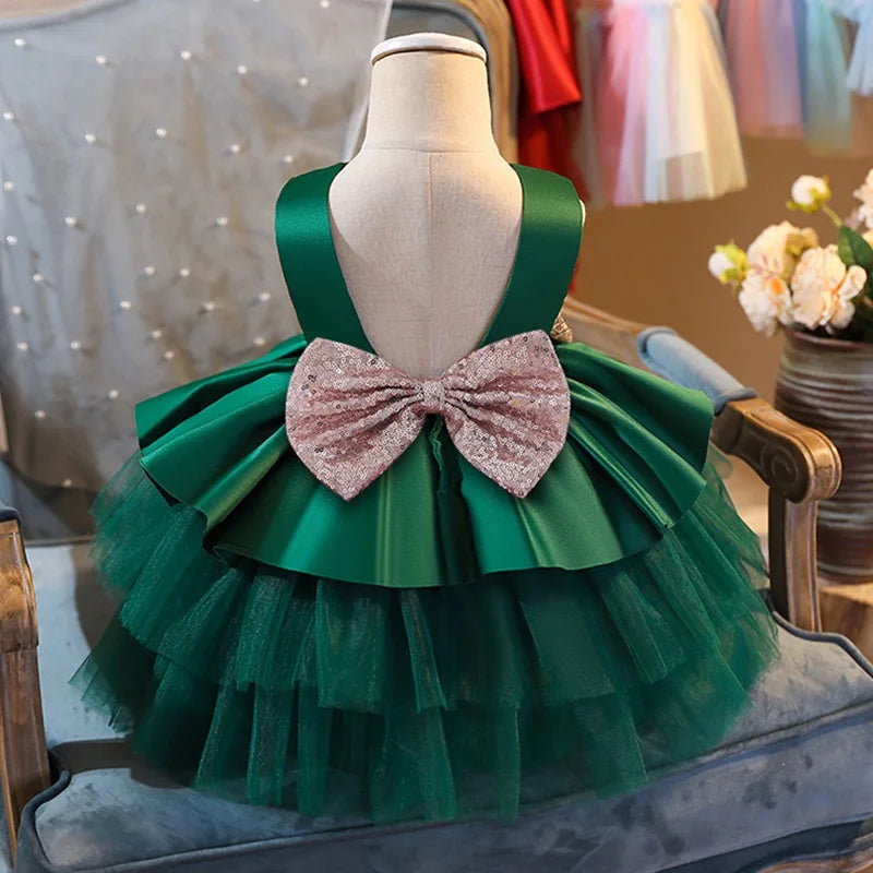 Toddler Girls Lace Embroidery with Big Bow Design Party Gown
