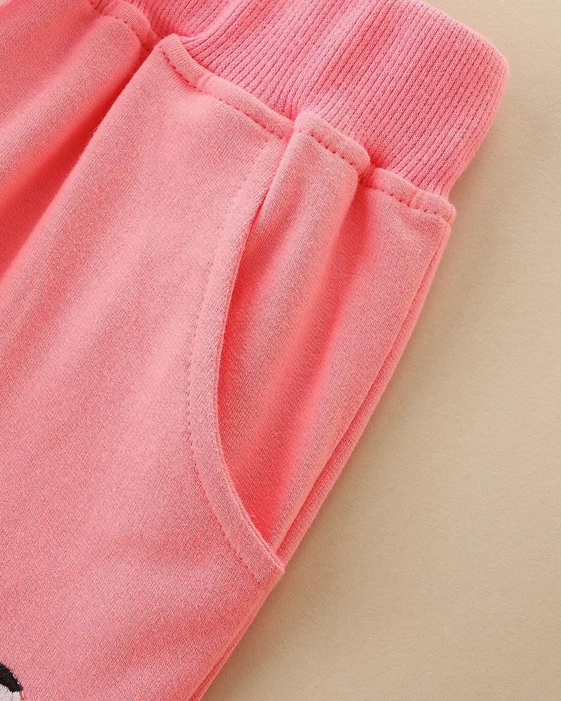 Little Girls Cute Dog Print Pink Casual Trouser for Autumn childrensterritory