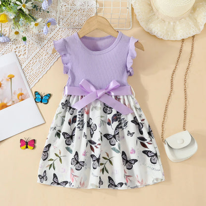 Butterfly Print Sleeveless Summer Party Dresses for Little Girls childrensterritory