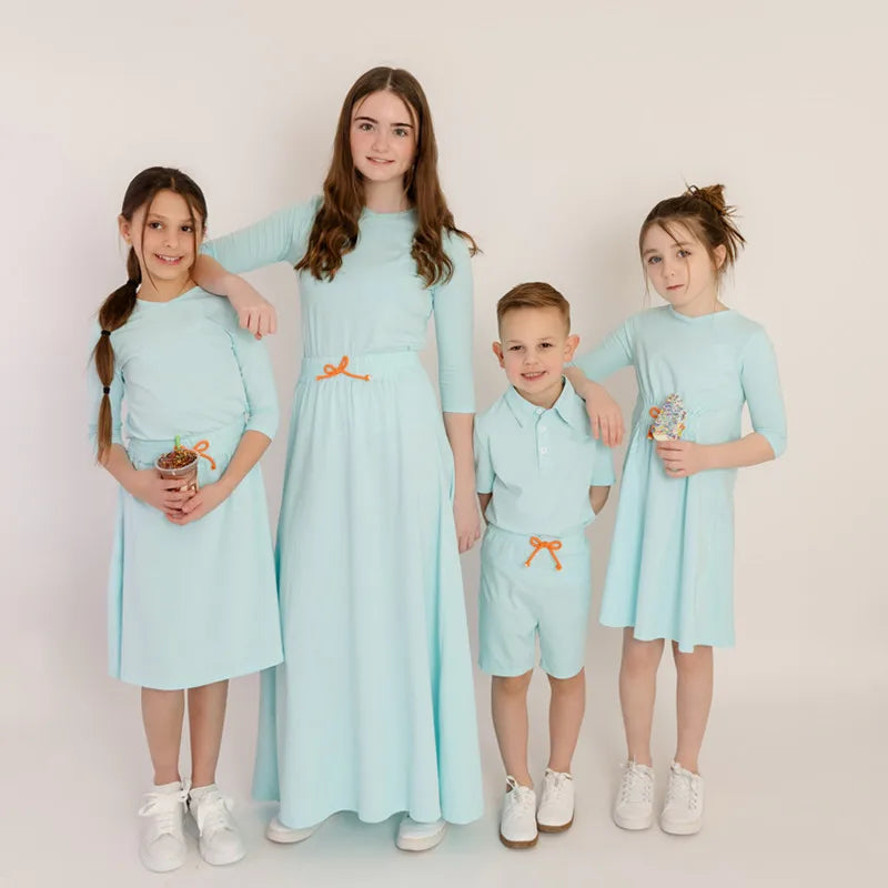 Solid Colour Summer Casual Family Matching Clothing Set