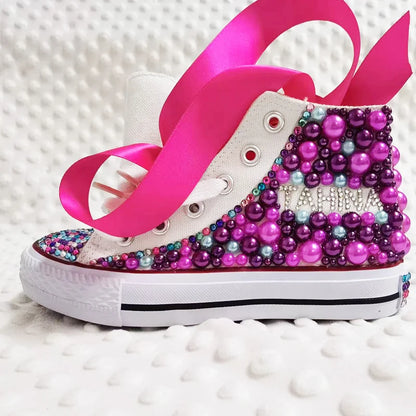 Personalized Rhinestone Design Kids Canvas Shoes childrensterritory