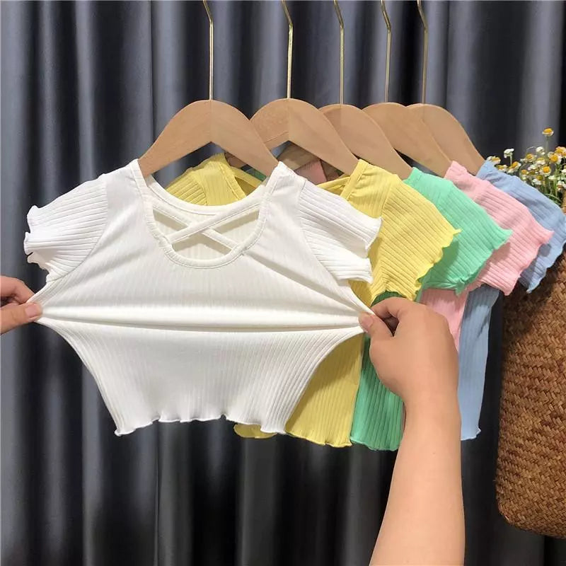 Little Girls, Korean Style Cross Striped Solid Tank Tops childrensterritory