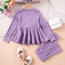 Little Girls Pleated Hem Top  and Pants Set with Bow Decoration