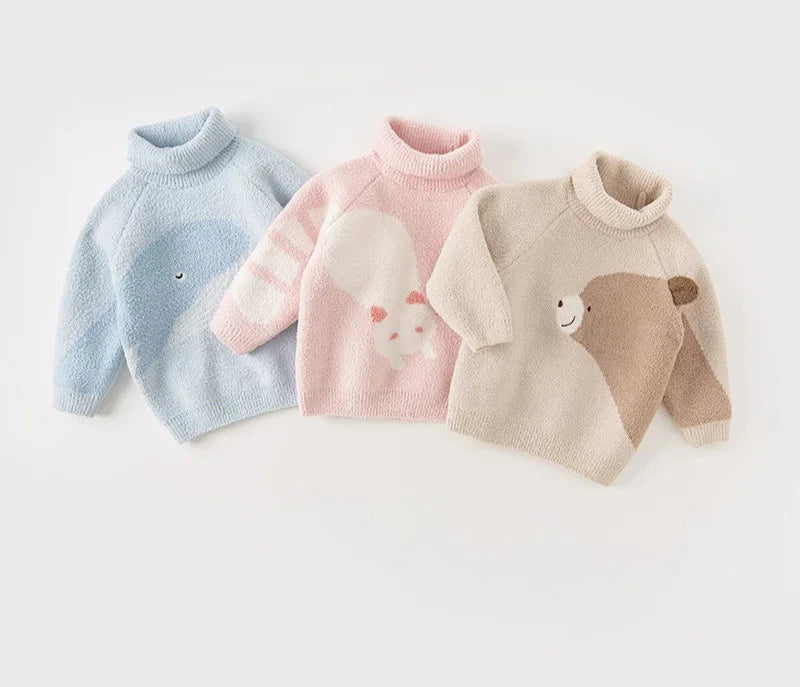 Cute Cartoon Design Turtleneck Soft Sweater for Girls Boys childrensterritory