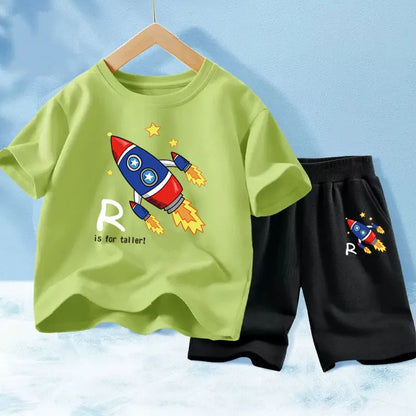 Kids Boy Funny Shark Print T-Shirts and Half Pants Set childrensterritory