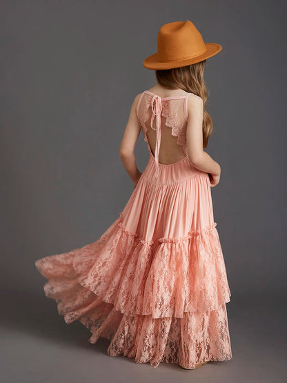 Girls Long Lace Design Plus Size Summer Princess Dresses childrensterritory