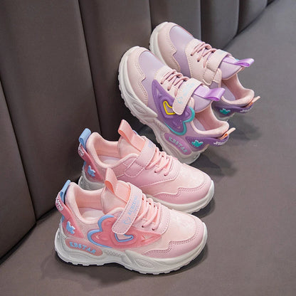 Heart-shaped Breathable Mesh Kids Girls Pink Sports Shoes