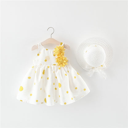 Baby Girl Floral Big Bow Designed Summer Dresses + Sunhat childrensterritory