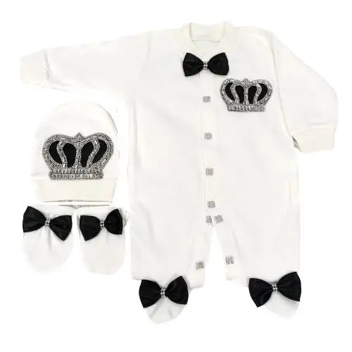 3pcs Pearly Crown Personalised Name Onesie for Newborn Babies childrensterritory