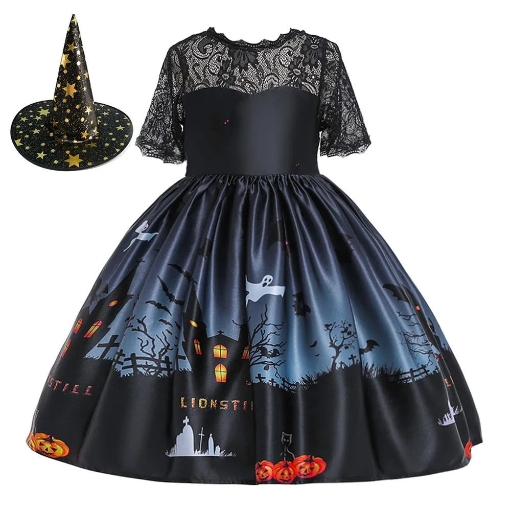 Vampire Pumpkin Print Halloween Costume for Kids Girls