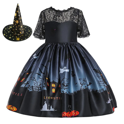 Vampire Pumpkin Print Halloween Costume for Kids Girls