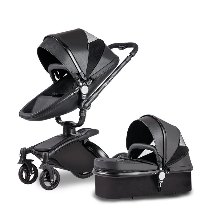 Two-way Foldable PU Leather Baby Stroller With Carseat