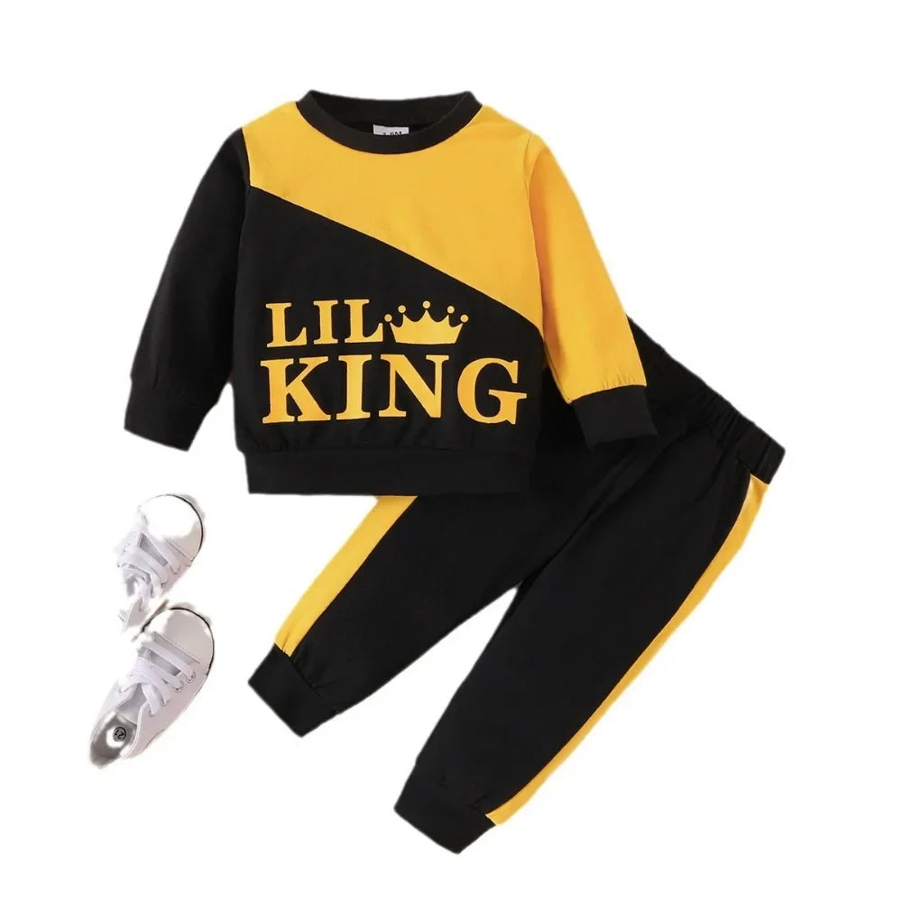 Toddler Boys Letter Crown Print 2pcs Autumn Clothing Set