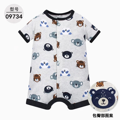 Baby Cartoon Print Cotton Short-Sleeve Summer Romper childrensterritory