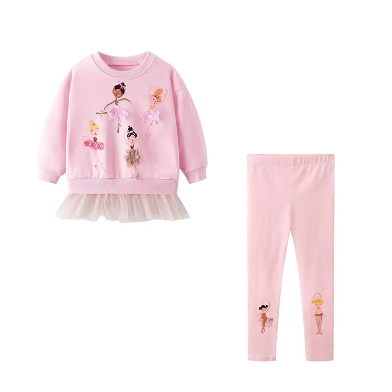 Cartoon Dancing Girls Print Sweatshirts and Leggings Sets For Kids childrensterritory