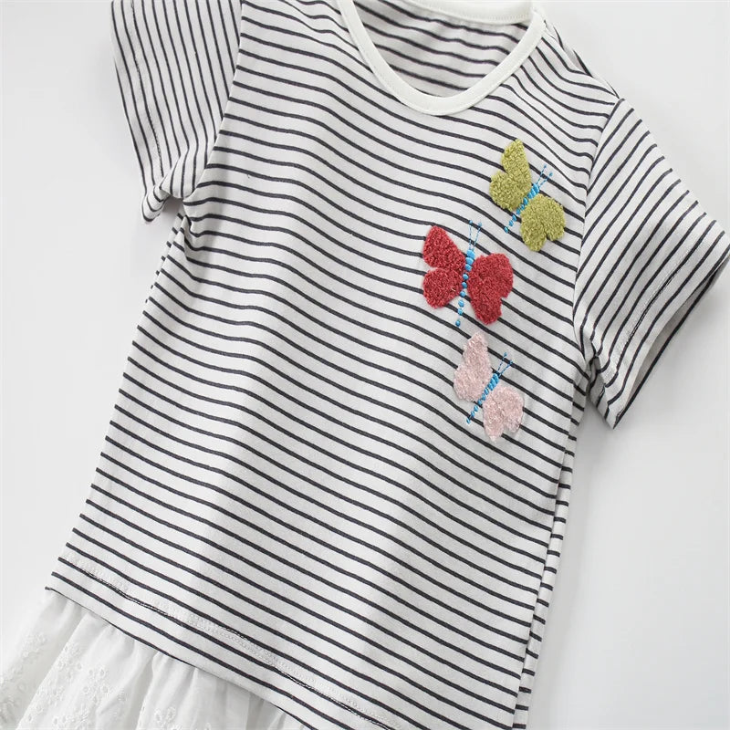 Butterflies Embroidery Design Summer Cotton T- Shirts For Girls childrensterritory