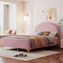 Platform Bed with Velvet Upholstery and Semi-Circular Headboard childrensterritory