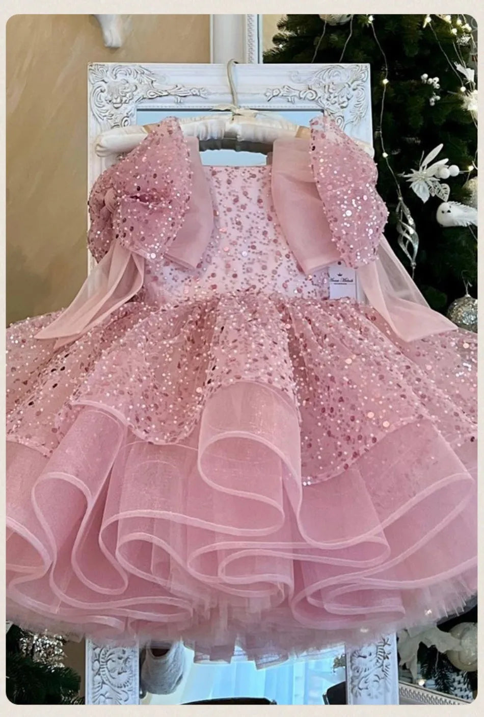 Pink Glitter Tiered Tutu Princess Birthday Party Prom Gown