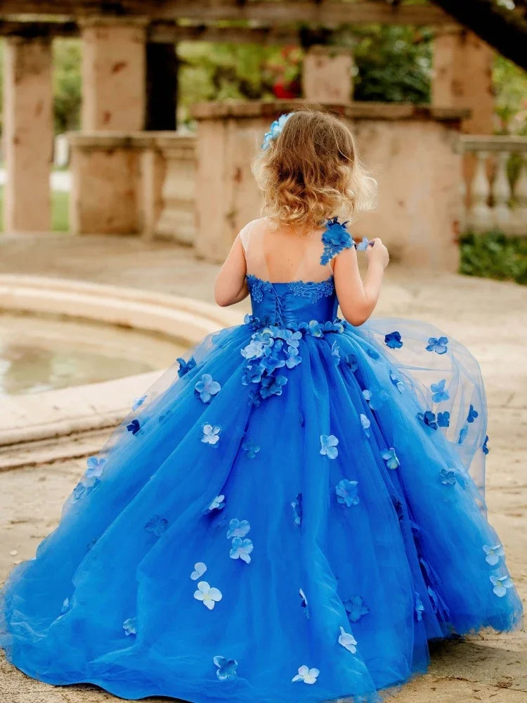 Baby/Kids Girls Tulle Flowers Appliques Banquet Princess Gowns