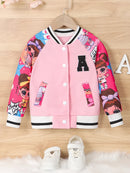 "A" Pattern and Cartoon Doll Print Kids Girls Jackets childrensterritory