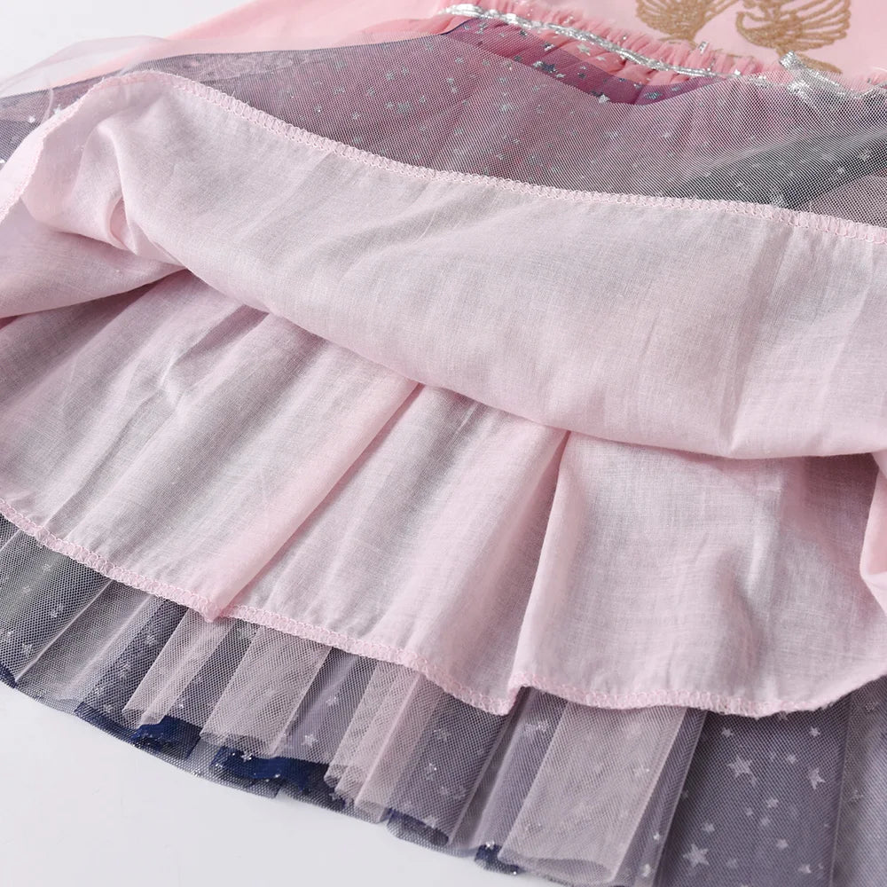 Cartoon Print Long Sleeve Girls Sequined Princess Dresses childrensterritory