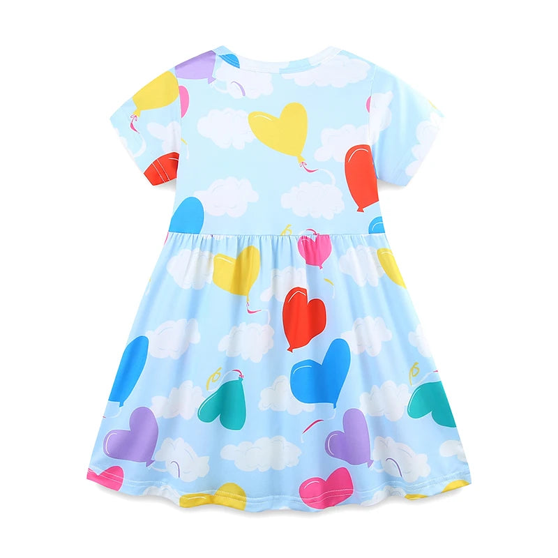 Girls Short Sleeves Heart Clouds Print Summer Dresses childrensterritory