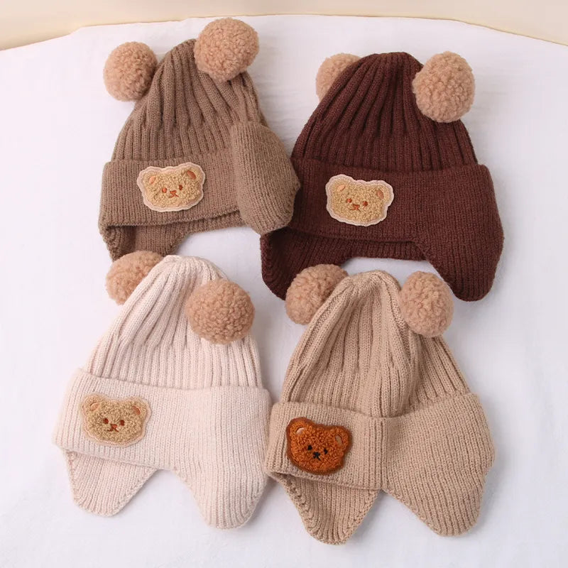 Cartoon Bear Ear Protection Knitted Hat for Toddler Boys Girls childrensterritory