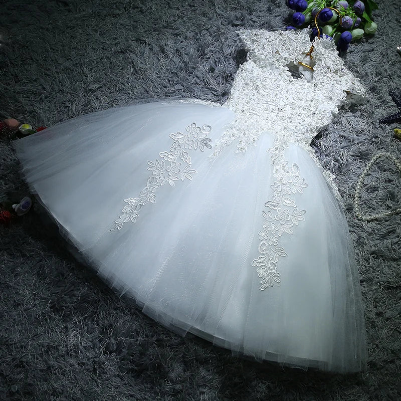 Kids Girls Pearls/Beads Decorated Christening Dresses